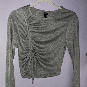 Gray long sleeve slim fit ranched crop top T shirt